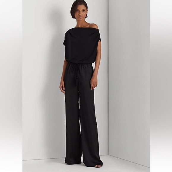 Lauren Ralph Lauren Black Label Satin Charmeuse Wide-Leg Black Pants Size Large - Picture 3 of 12